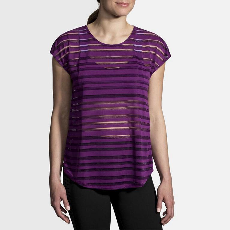 Brooks Hot Womens Short Sleeve Running Shirt - Purple - Philippines (762503GEO)